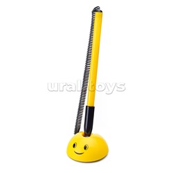 Ручка шариковая на самоклеящейся подставке "Smile" d=0,5 мм, с пластиковым шнуром, желтый непрозрачный корпус, сменный стержень, в пластиковом блистере, синий цвет чернил