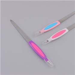 Пилка-триммер металлическая для ногтей, прорезиненная ручка, с защитным колпачком, 19 см, цвет МИКС