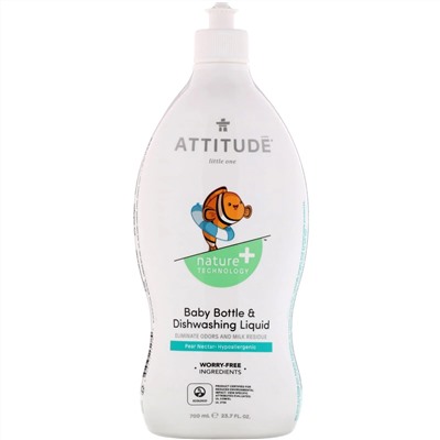 ATTITUDE, Little One, жидкость для мытья детских бутылочек и посуды, грушевый нектар, 700 мл (23,7 жидк. унции)