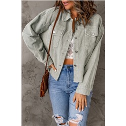 Sky Blue Raw Hem Flap Pockets Cropped Corduroy Jacket