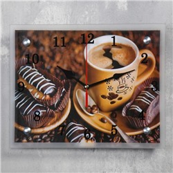 Часы-картина настенные, серия: Кухня, "Кофе с пирожным", 20х25  см