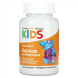 California Gold Nutrition, Жевательные таблетки с кальцием и магнием для детей, праздничный торт, 90 вегетарианских таблеток