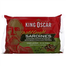 King Oscar, сардины дикого улова в нерафинированном оливковом масле высшего качества, один слой рыбы, 8–12 шт., 106 г (3,75 унции)