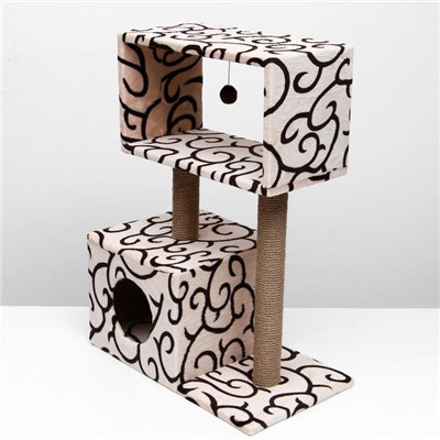 Домик для кошек с когтеточкой "Куб", с мезонином и игрушкой, 60 х 35 х 85 см, микс цветов