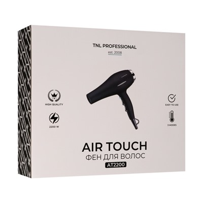 Фен TNL Professional Air Touch , 2200 Вт, 2 скорости, 3 темп. режима, 2 насадки, красный