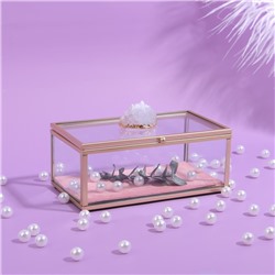 Органайзер для хранения «Кристалл», с крышкой, стеклянный, 1 секция, 14,5 × 9 × 8 см, цвет прозрачный/медный/розовый