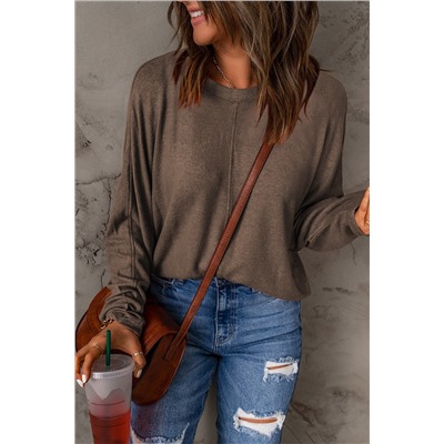 Brown Fiery Solid Color Patchwork Long Sleeve Top