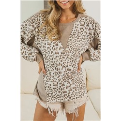 Leopard Print Crew Neck Long Sleeve Top