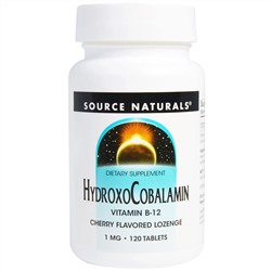 Source Naturals, Гидроксокобаламин, витамин B12, пастилки со вкусом вишни, 1 мг, 120 таблеток
