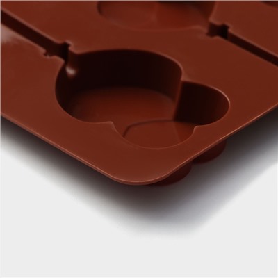 Форма для леденцов Доляна «Влюблённость», силикон, 9,5×24×1 см, 6 ячеек (4,2×3,3 см), с палочками, цвет МИКС