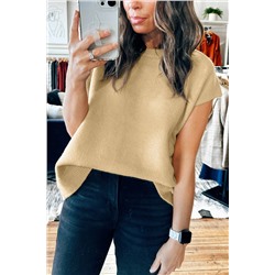 Parchment Solid Color Ribbed Trim Short Sleeve Sweater