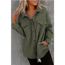 Green Retro Quilted Flap Pocket Button Shacket