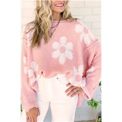 Multicolour Pearl Beaded Floral Drop Shoulder Sweater