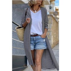 Stripe Open Front Long Cardigan