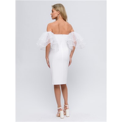 Платье-футляр белое длины миди со съемными объемными рукавами