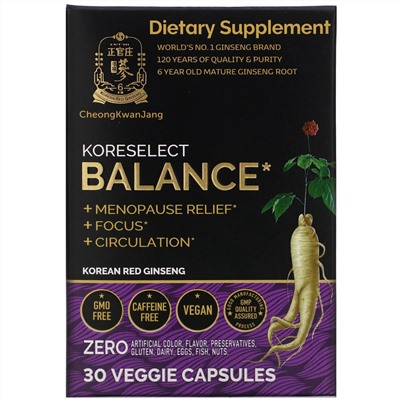 Cheong Kwan Jang, Koreselect, Balance, 30 Veggie Capsules