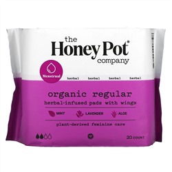 The Honey Pot Company, Organic Regular Herbal-Infused Pads With Wings, 20 Count