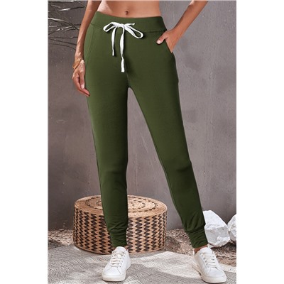 Moss Green Drawstring Waist Pocketed Joggers