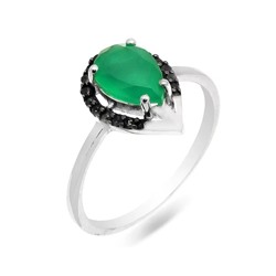 Кольцо из серебра зеленый агат, наноизумруд, Элла
