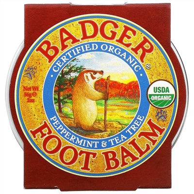 Badger Company, бальзам для ног, перечная мята и чайное дерево, 56 г (2 унции)