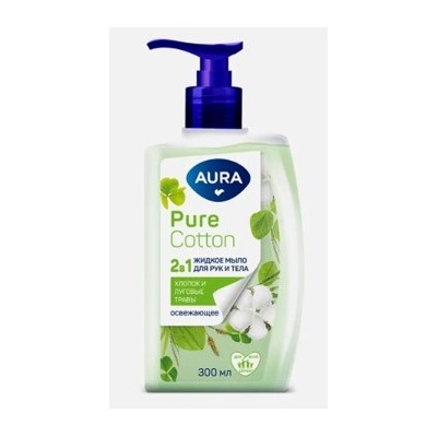 AURA Крем-Мыло 2в1 для рук и тела Хлопок и луговые травы Pure Cotton 300 мл