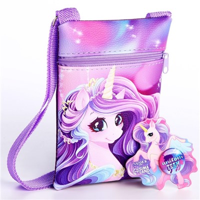 Подарочный набор для девочки Unicorn team, сумка, значок, цвет сиреневый