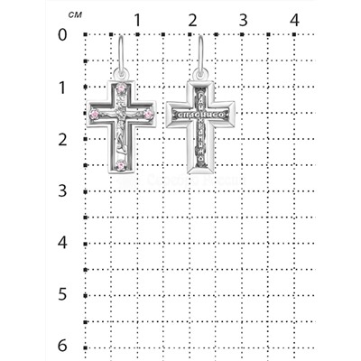 Крест из серебра с фианитами родированный - 2,7 см