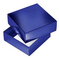 Коробка подарочная картонная с крышкой сборная 180х180х65 КВАДРАТ тиснение METALLIC Синяя (082233) 03409 Хатбер