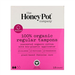 The Honey Pot Company, 100% Organic Regular Tampons, 18 Count
