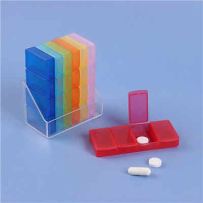 Таблетница - органайзер «Неделька», 7 контейнеров по 4 секции, 8,5 × 7 × 4 см, разноцветная