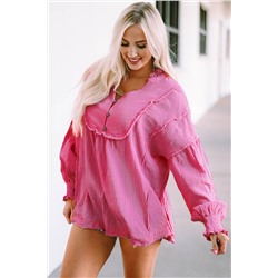 Розовая винтажная блуза с объемным рукавом и V-образным вырезом