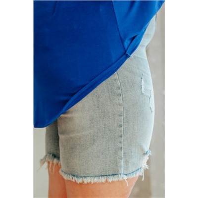 Light Blue Plus Size Distressed Rolled Hem Denim Shorts