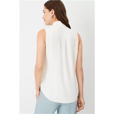 White Bow Tie V Neck Sleeveless Shirt