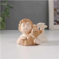 Сувенир керамика "Малышка-ангел лежит с медвежонком" 8,5х4,8х5 см