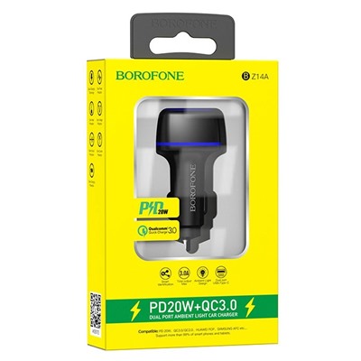 Адаптер Автомобильный Borofone BZ14A Mercury USB/Type-C/5V/3.4A PD+QC3.0 (black)