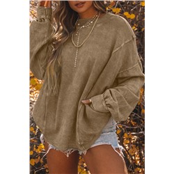 Khaki Exposed Seam Twist Open Back Oversized Sweatshirt