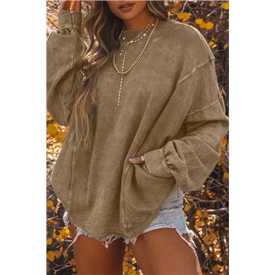 Khaki Exposed Seam Twist Open Back Oversized Sweatshirt