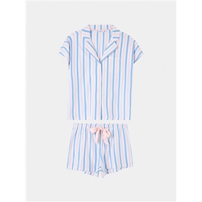 Комплект пижамы: рубашка с короткими рукавами и шорты в полоску розовый