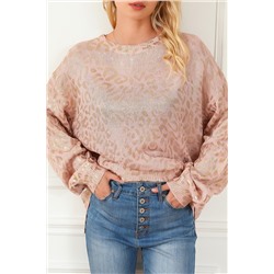 Apricot Glitter Leopard Print Puff Sleeve Sweater