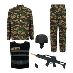 Костюм "Спецназ"(рубашка, брюки, бронежилет, бандана, автомат) размер 146-76