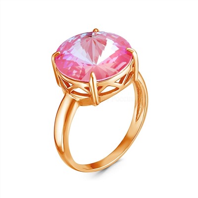 Кольцо из золочёного серебра с кристаллами Swarovski Розовый лотос 925 пробы 0042кз-001L145D