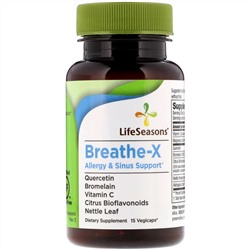 LifeSeasons, Breathe-X, средство от аллергии и заложенности носа, 15 растительных капсул