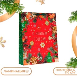 Пакет подарочный "С новым годом", на красном, 33 х 42,5 х 10 см. Новый год