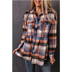 Multicolor Plaid Button Down Ruffled Shirt Jacket