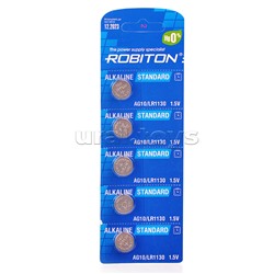 Батарейки алкалиновые ROBITON STANDARD R-AG10-0-BL5 (0% Hg) AG10 LR1130 389 189 LR54 BL5