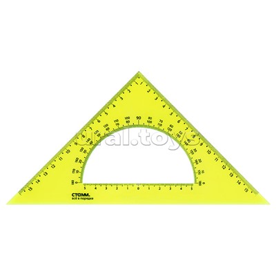 Треугольник 45°, 16см пластиковый, с транспортиром, прозрачный, неоновые цвета, ассорти