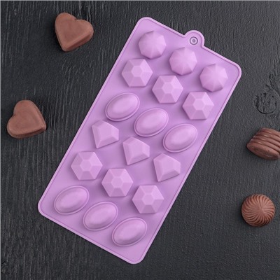 Форма для конфет и шоколада Доляна «Кристаллы», силикон, 22×11 см, 18 ячеек (3,2×2,5 см), цвет МИКС