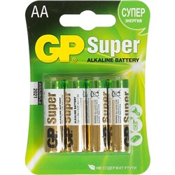 Батарейка алкалиновая GP Super, AA, LR6-4BL, 1.5В, 3+1 шт.