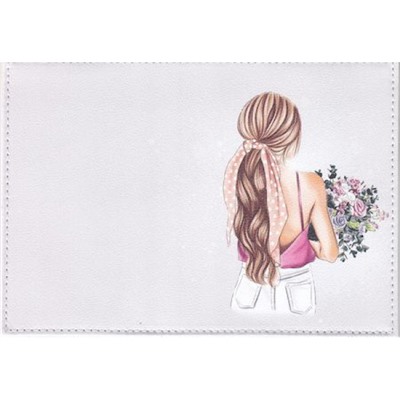 Обложка для паспорта натуральная кожа, цветной рисунок по коже "Девушка с букетом" 1,2-002-0 ПОЛИГРАФДРУГ