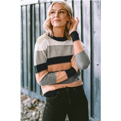 Gray Striped Color Block Casual Sweater